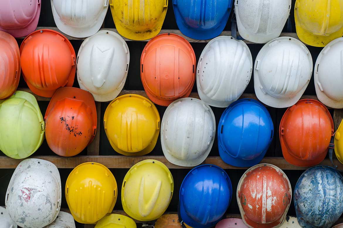 Colorful array of hardhats